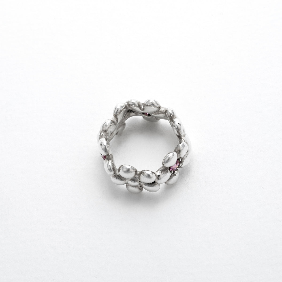 Bague Connexion en argent 925, fleur serti de pierres d'intention dessus — Collection Éclosion