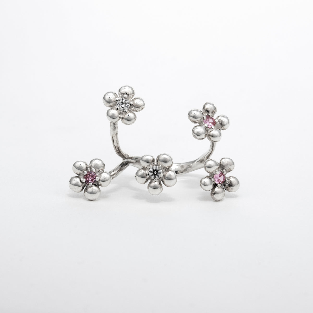 Bague Rencontre en argent 925, fleur serti de pierres d'intention — Collection Éclosion