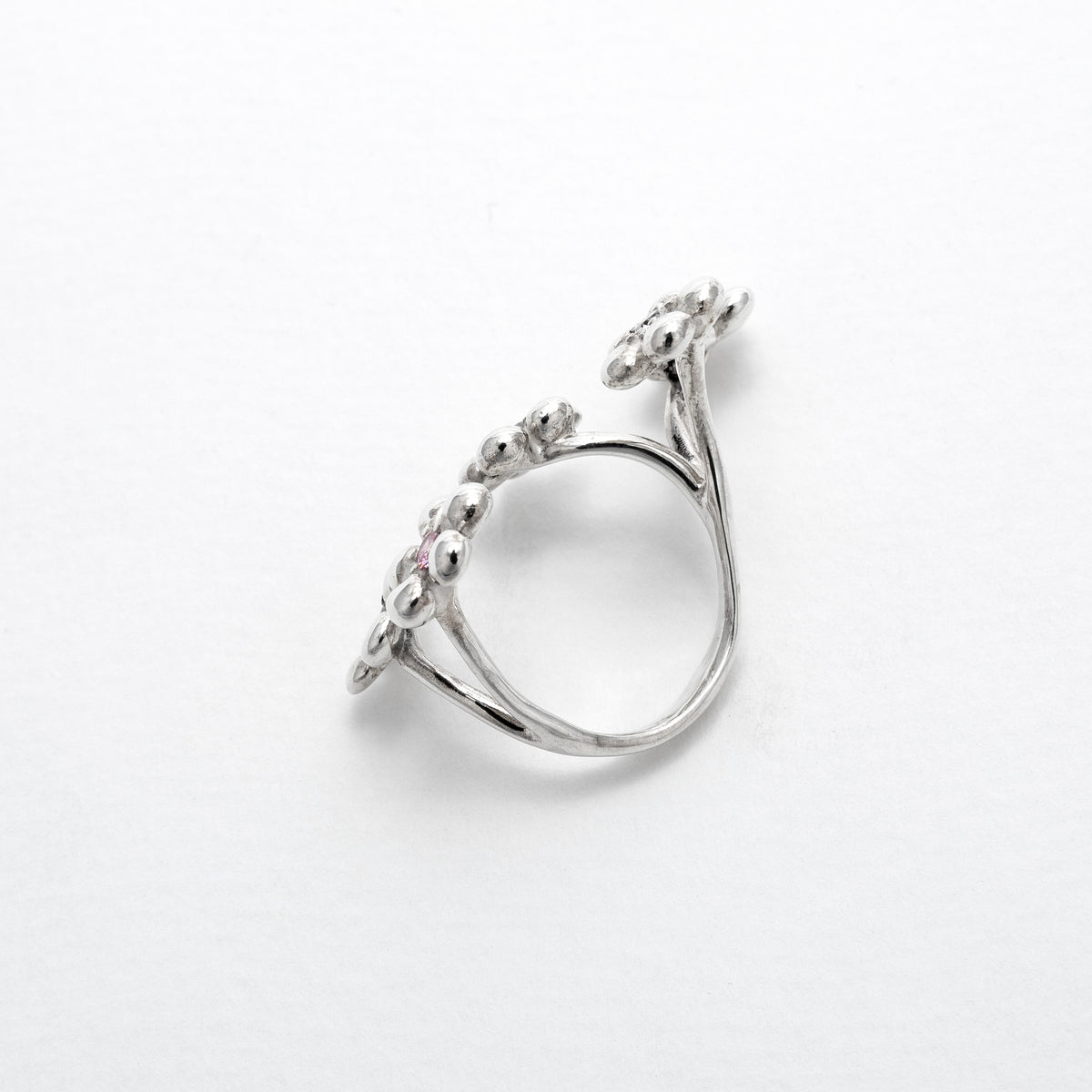 Bague Rencontre en argent 925, fleur serti de pierres d'intention tranche — Collection Éclosion