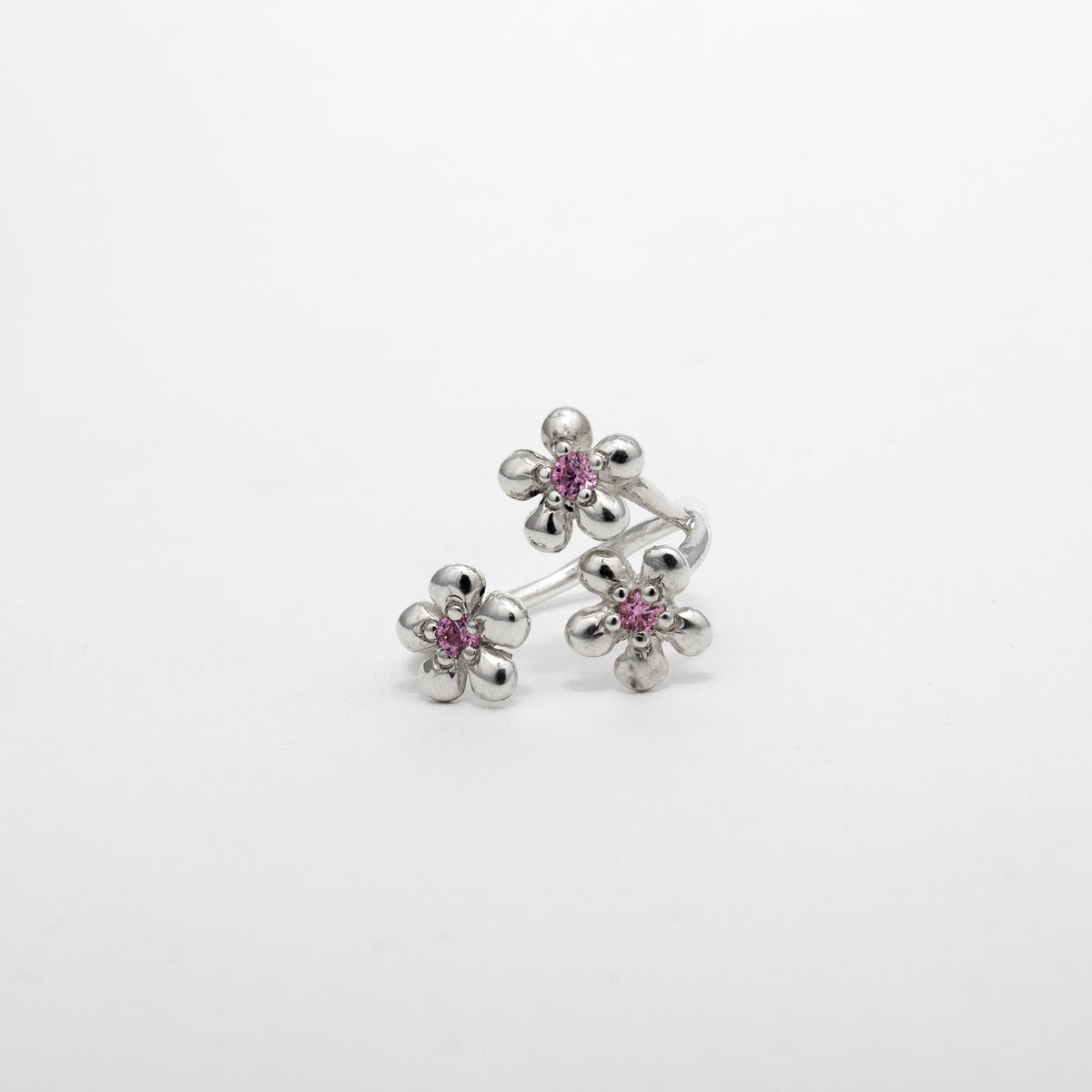 Bague Révélation en argent 925, fleur serti de pierres d'intention rose — Collection Éclosion