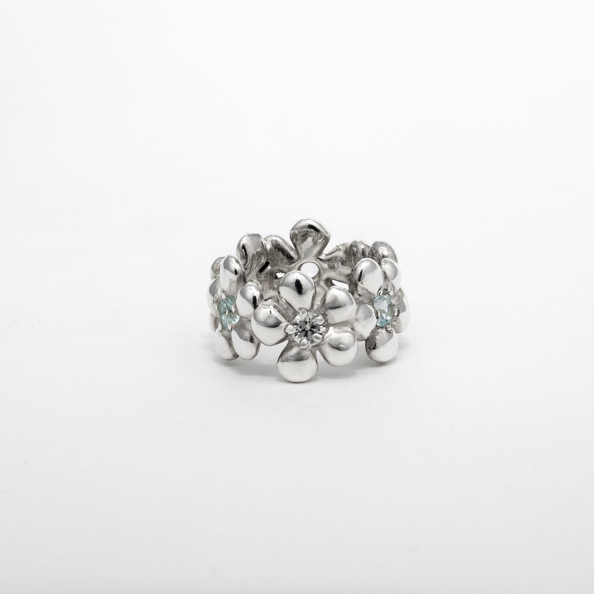 Bague Compassion en argent 925, fleur serti de pierres d'intention — Collection Éclosion