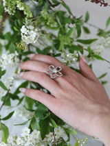 Bague Éveil en argent 925, fleur serti de pierres d'intention branches — Collection Éclosion