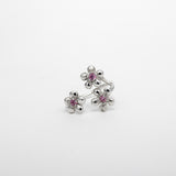 Bague Révélation en argent 925, fleur serti de pierres d'intention rose — Collection Éclosion