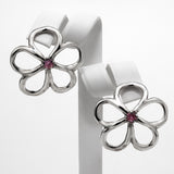 Boucles d'oreilles Clarté en argent 925, fleur serties de pierres d'intention face — Collection Éclosion