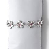 Bracelet Harmonie en argent 925, fleur serti de pierres d'intention zircon rose— Collection Éclosion